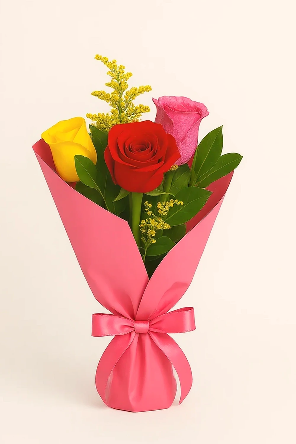 Mini Buquê 3 Rosas Coloridas, imagem ilustrativa
